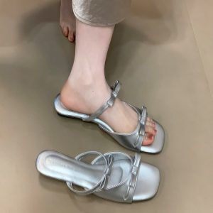 2025 Summer Bowknot French Fairy One-Strap Sandals - Trendy Beach Vacation Flip-Flops