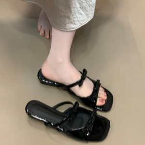 2025 Summer Bowknot French Fairy One-Strap Sandals - Trendy Beach Vacation Flip-Flops