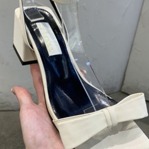 2025 Summer Korean Chunky Heel Sandals in Genuine Leather with Square Toe, Open Toe, Buckle and Bow Detail