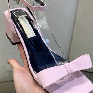 2025 Summer Korean Chunky Heel Sandals in Genuine Leather with Square Toe, Open Toe, Buckle and Bow Detail