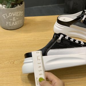 2025 Summer Korean Style Genuine Leather Closed-Toe Mesh Slip-On Backless Platform Sandals for Women