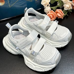 2025 Summer Mesh Hollow Thick-Soled Dad Shoes - Breathable Velcro Height-Increasing Casual Sports Sandals Trendy Y2K Style