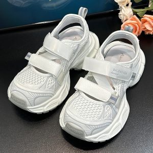 2025 Summer Mesh Hollow Thick-Soled Dad Shoes - Breathable Velcro Height-Increasing Casual Sports Sandals Trendy Y2K Style