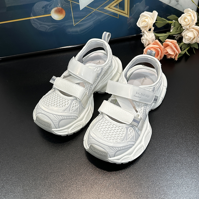 2025 Summer Mesh Hollow Thick-Soled Dad Shoes - Breathable Velcro Height-Increasing Casual Sports Sandals Trendy Y2K Style