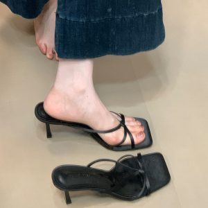 2025 Summer Ocean One Cross Strap Open-Toe Slippers for Women - Thin Heel High Heels Casual Footwear