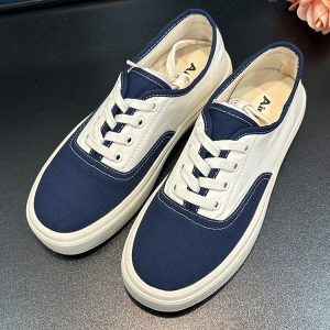 2025 Summer Round Toe Lace-Up Flat Canvas Shoes for Women - Comfortable Breathable Color Block Casual Sneakers with Thick Sole
