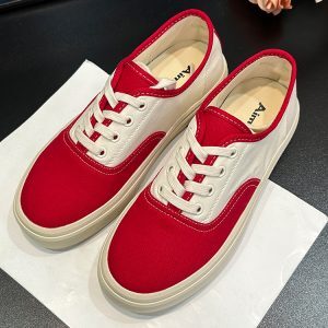 2025 Summer Round Toe Lace-Up Flat Canvas Shoes for Women - Comfortable Breathable Color Block Casual Sneakers with Thick Sole