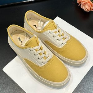 2025 Summer Round Toe Lace-Up Flat Canvas Shoes for Women - Comfortable Breathable Color Block Casual Sneakers with Thick Sole