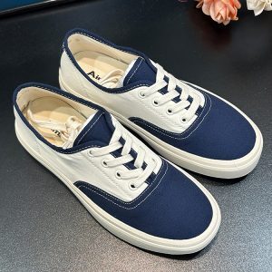 2025 Summer Round Toe Lace-Up Flat Canvas Shoes for Women - Comfortable Breathable Color Block Casual Sneakers with Thick Sole