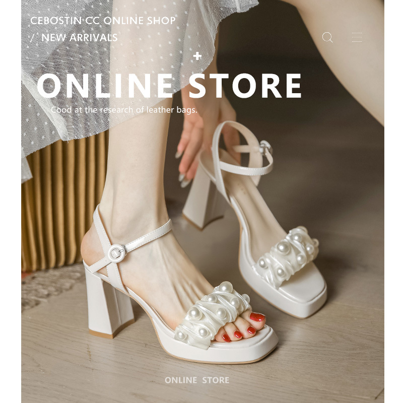 "2025 Summer Small Size 33 Pearl Silk Open-Toe One-Strap Chunky Heel Waterproof Platform High Heels Sandals for Women" 

Optimized Title: "2025 Summer Pearl Silk Open-Toe One-Strap Chunky Heel Waterproof Platform High Heels Sandals for Women - Small