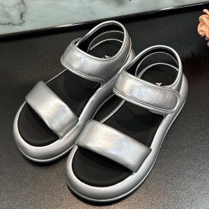 2025 Summer Thick-Soled Height-Increasing Sandals for Women - Silver One-Strap Casual Breathable Velcro Beach Shoes