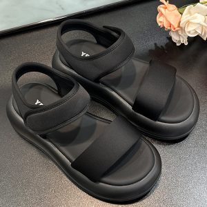 2025 Summer Thick-Soled Height-Increasing Sandals for Women - Silver One-Strap Casual Breathable Velcro Beach Shoes