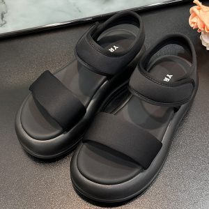 2025 Summer Thick-Soled Height-Increasing Sandals for Women - Silver One-Strap Casual Breathable Velcro Beach Shoes