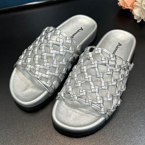 2025 Summer Women's Casual Woven Fishing Net Beach Shoes - Thick-Soled One-Strap Sandals for Cool Comfort