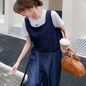 2025 Summer Women's Denim Outfit Set with Relaxed Wide-Leg Pants - Trendy Age-Reducing Style for Effortless Chic