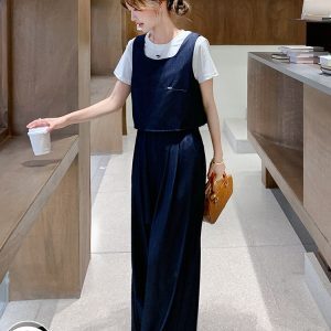 2025 Summer Women's Denim Outfit Set with Relaxed Wide-Leg Pants - Trendy Age-Reducing Style for Effortless Chic