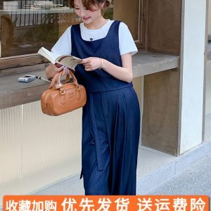 2025 Summer Women's Denim Outfit Set with Relaxed Wide-Leg Pants - Trendy Age-Reducing Style for Effortless Chic