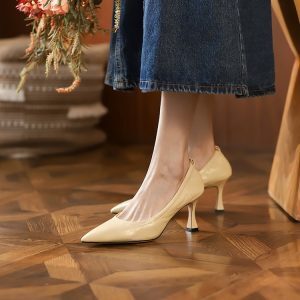 2025 Summer Women's Elegant Pointed Toe High Heels - Comfortable Genuine Leather Thin Heels for Skirts, Perfect for All-Day Wear