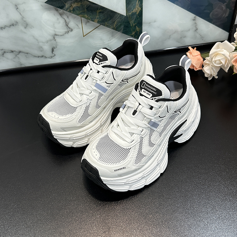 2025 Summer Women's Lace-Up Dad Shoes - 7cm Platform Casual Fashion with Breathable Mesh Design