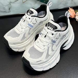 2025 Summer Women's Lace-Up Dad Shoes - 7cm Platform Casual Fashion with Breathable Mesh Design