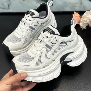 2025 Summer Women's Lace-Up Dad Shoes - 7cm Platform Casual Fashion with Breathable Mesh Design