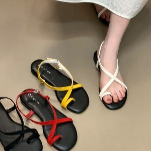 2025 Summer Women's Open-Toe Beach Sandals, Commuter-Style Flat Toe-Post Roman Flip-Flops