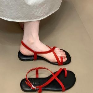 2025 Summer Women's Open-Toe Beach Sandals, Commuter-Style Flat Toe-Post Roman Flip-Flops