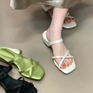 2025 Summer Women's Open-Toe Cross Strap Sandals - Stylish Thin Strap Square Toe Slide Sandals