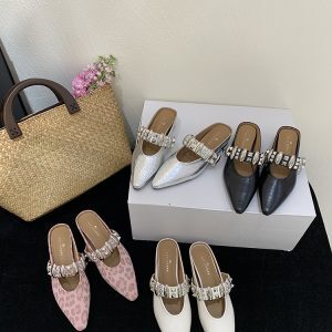 2025 Summer Women's Square Head Rivet Strap Closed-Toe Half Slippers - Height-Increasing French Style Slip-On Sandals