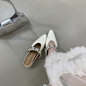 2025 Summer Women's Square Head Rivet Strap Closed-Toe Half Slippers - Height-Increasing French Style Slip-On Sandals