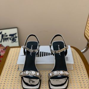 2025 Summer Women's Square-Toed Open-Toe Sandals with Rhinestones, One-Strap Buckle, Versatile Thin-Heel Fashion