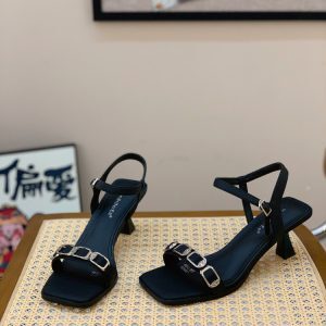 2025 Summer Women's Square-Toed Open-Toe Sandals with Rhinestones, One-Strap Buckle, Versatile Thin-Heel Fashion