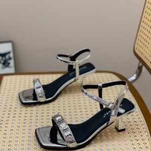 2025 Summer Women's Square-Toed Open-Toe Sandals with Rhinestones, One-Strap Buckle, Versatile Thin-Heel Fashion