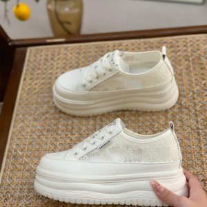 2025 Summer Women's Thick-Soled Platform Mesh Leather Sneakers - Casual Sports Shoes for Height Increase