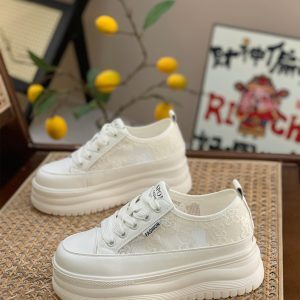 2025 Summer Women's Thick-Soled Platform Mesh Leather Sneakers - Casual Sports Shoes for Height Increase