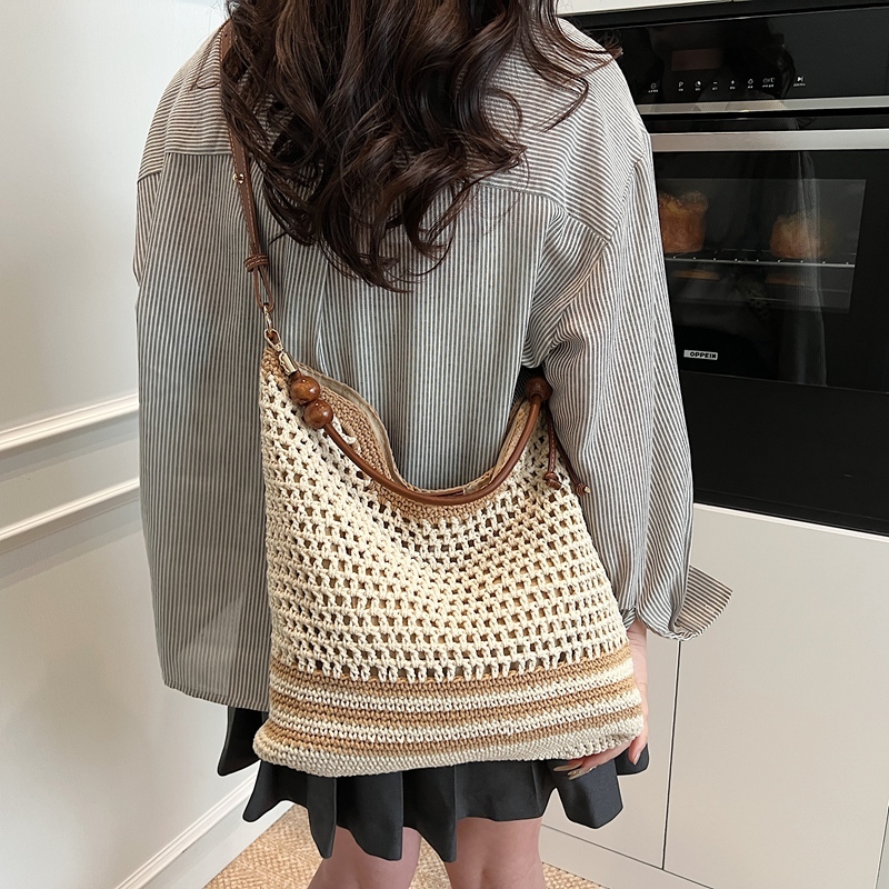 2025 Summer Woven Beach Bag for Women, Hollow Hand-Held Tote, Stylish Shoulder Crossbody for Commuting and Vacation