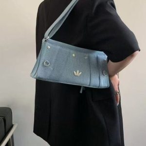 2025 Wash Denim Stitching Design Versatile Shoulder Crossbody Tote Bag for Influencers, Y2K Fashion Trend