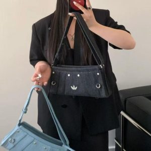 2025 Wash Denim Stitching Design Versatile Shoulder Crossbody Tote Bag for Influencers, Y2K Fashion Trend