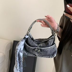 2025 Washable Denim Lunch Bag with Pocket, Fashionable Versatile Crossbody Handbag for Women, Trendy and Functional Style