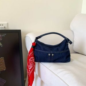 2025 Washable Denim Lunch Bag with Pocket, Fashionable Versatile Crossbody Handbag for Women, Trendy and Functional Style