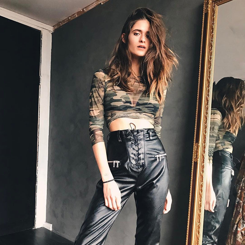2025 Women's Camouflage Mesh Long Sleeve Slim Fit T-Shirt - Sexy Round Neck Cropped Top, Trendy and Versatile Fashion