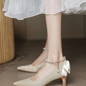 2025 Women's High Heel Wedding Shoes - French Style Comfortable Bridesmaid Chunky Heels for Daily Wear
