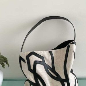 2025 Women's Hollow Out Linen Tote Bag with Pony Totem Design - Trendy Non-Spliced Shoulder Bag