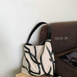 2025 Women's Hollow Out Linen Tote Bag with Pony Totem Design - Trendy Non-Spliced Shoulder Bag