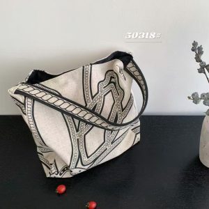2025 Women's Hollow Out Linen Tote Bag with Pony Totem Design - Trendy Non-Spliced Shoulder Bag