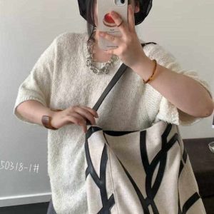 2025 Women's Hollow Out Linen Tote Bag with Pony Totem Design - Trendy Non-Spliced Shoulder Bag