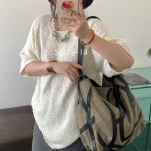 2025 Women's Hollow Out Linen Tote Bag with Pony Totem Design - Trendy Non-Spliced Shoulder Bag