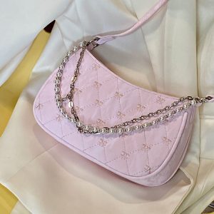 2025 Women's Korean-Style Pink Chain Underarm Crossbody Bag - Small Shoulder Bag with Niche Design