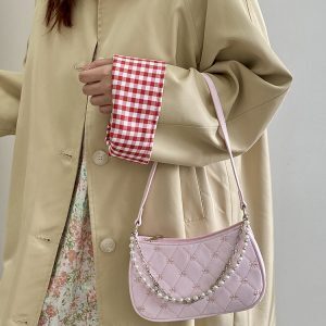 2025 Women's Korean-Style Pink Chain Underarm Crossbody Bag - Small Shoulder Bag with Niche Design