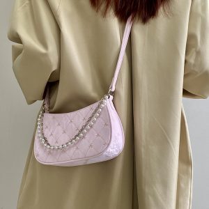 2025 Women's Korean-Style Pink Chain Underarm Crossbody Bag - Small Shoulder Bag with Niche Design